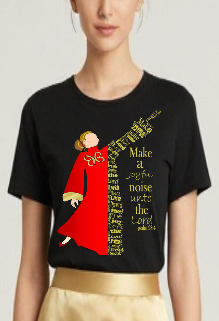 Make A Joyful Noise Unto the Lord Praise Dance Christian T-shirt, Featuring two women dressed in liturgical attire.
